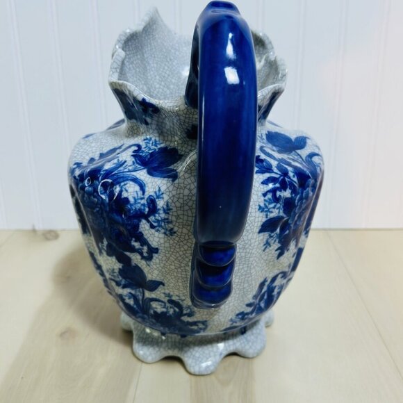 Bombay Company Vintage Blue & White Floral Crackle Pitcher Ceramic Pottery Home - Picture 3 of 16